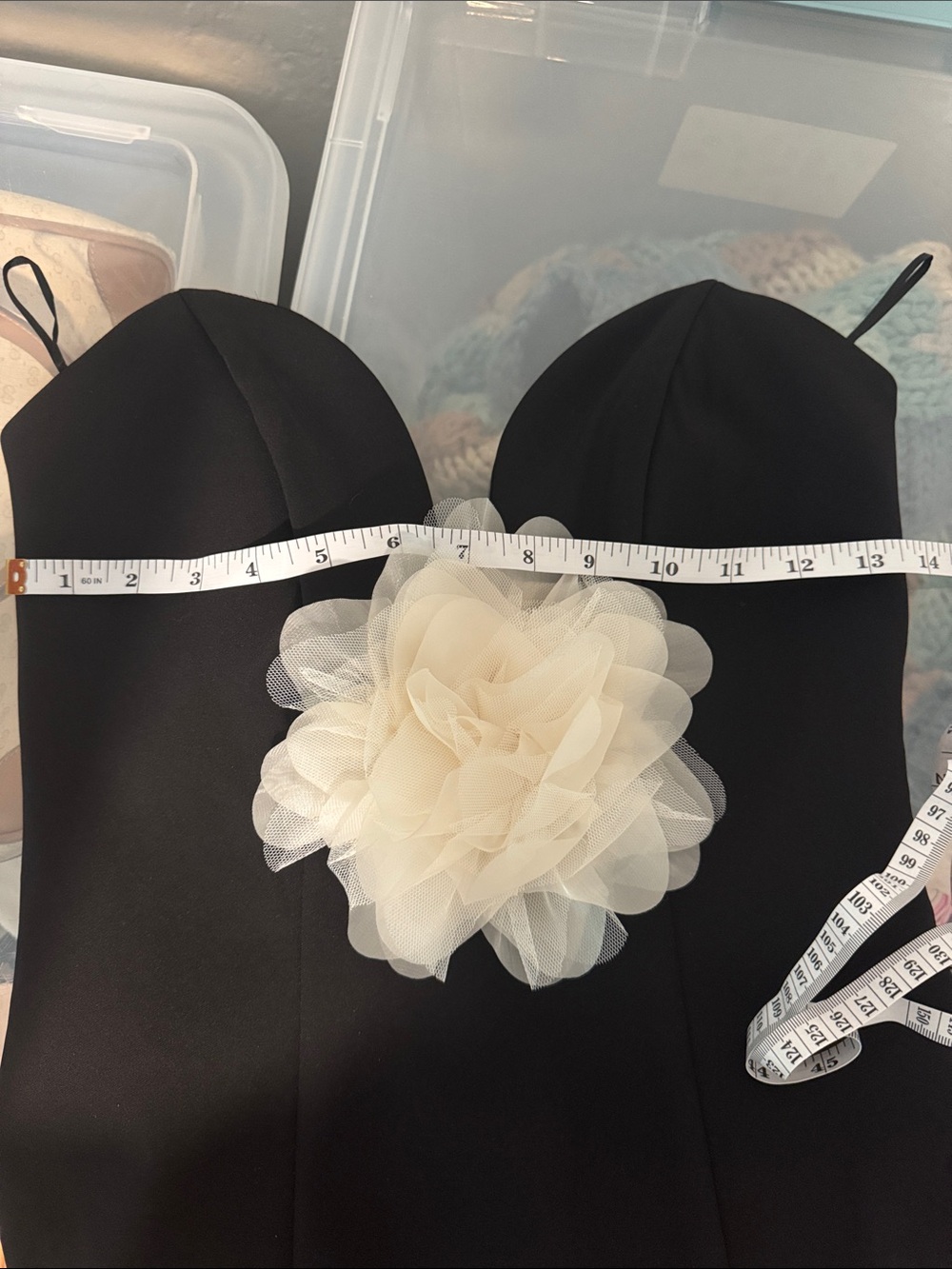 Zara Black Strapless Bustier Top with Cream Floral Detail - Picture 5 of 6